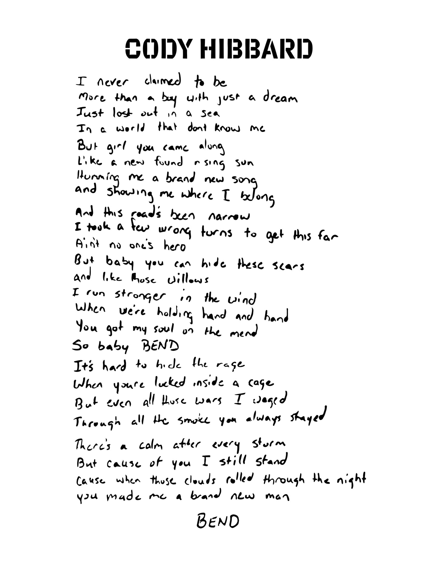 Handwritten Lyrics Signed